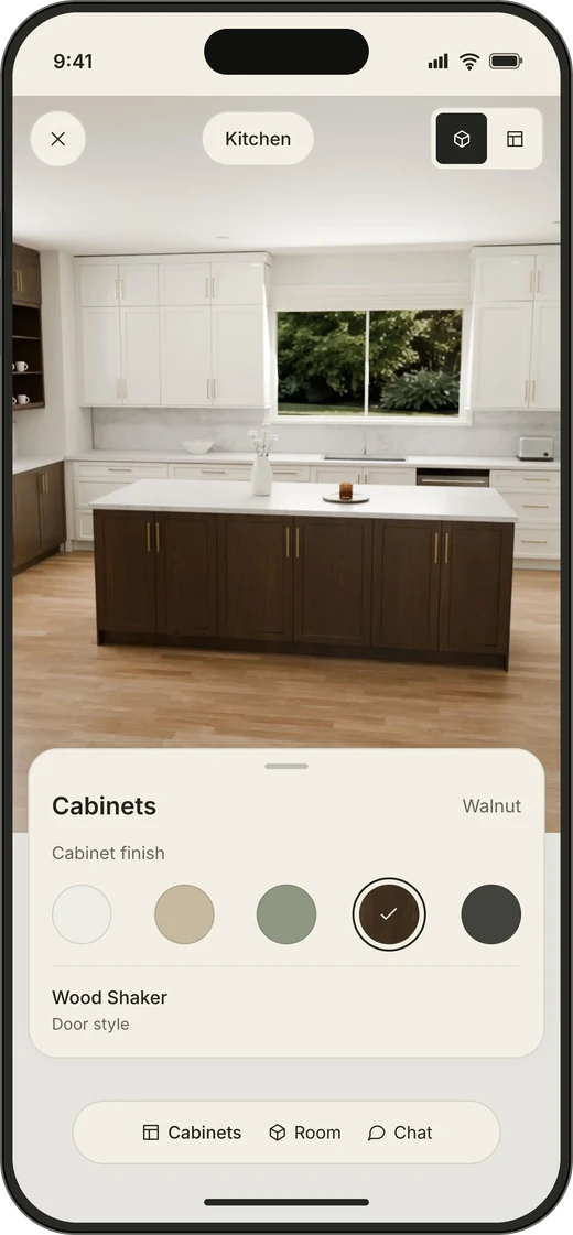 Kitchen design with walnut cabinets and cabinet finish choices.